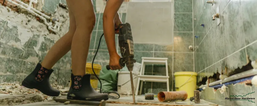 ADH - A woman drilling her bathroom flooring