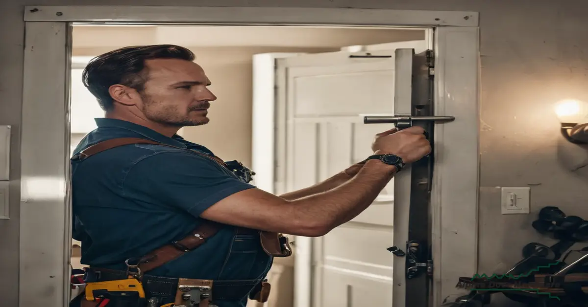 A man in a blue shirt fixing a door | ADH